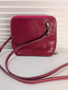 Vera Pelle Italian Leather Crossbody Bag - Raspberry Red
